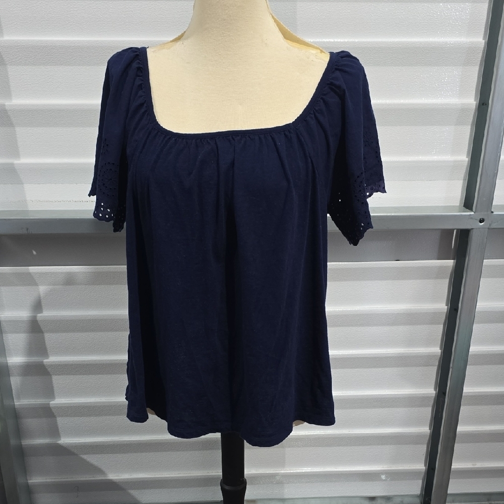 Crown & Ivy Blue Ruffled Flutter Sleeve Blouse